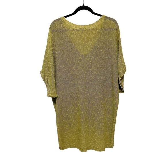 Eileen Fisher Linen Blend V Neck High Low Short Dolman Sleeve Top Green Size M - Picture 8 of 9